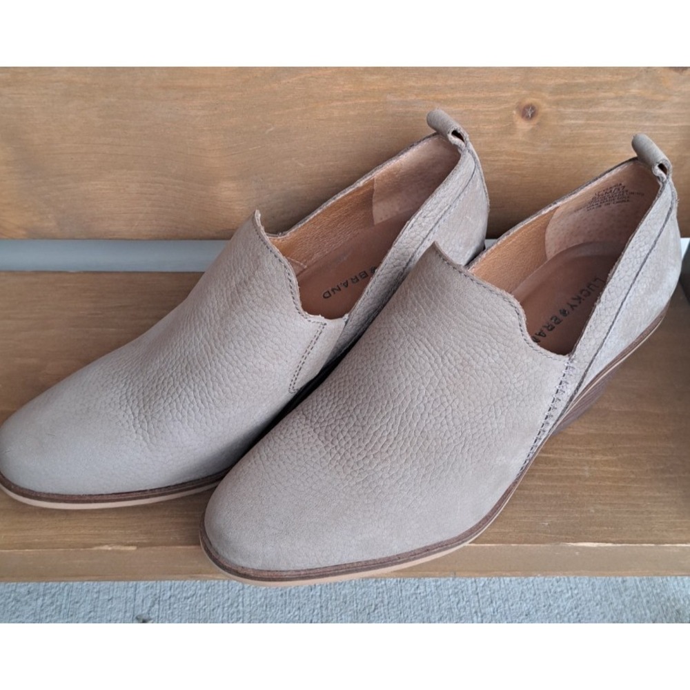 Lucky Brand Women's Tan Leather Ankle Booties Slip-On Block Heels Boho 6.5 M